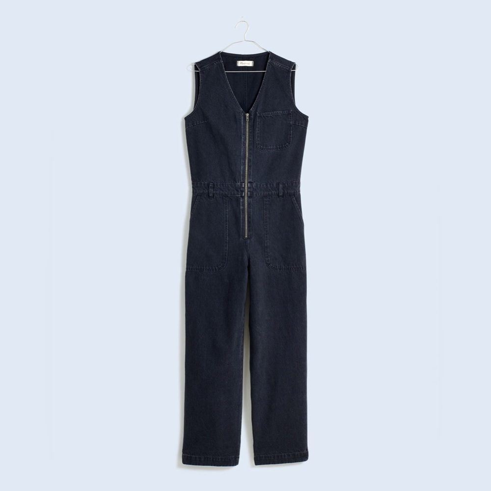 NWT Madewell Denim Zip-Front Sleeveless Jumpsuit in Tarrybrook Wash - 6 - Black - Picture 3 of 12